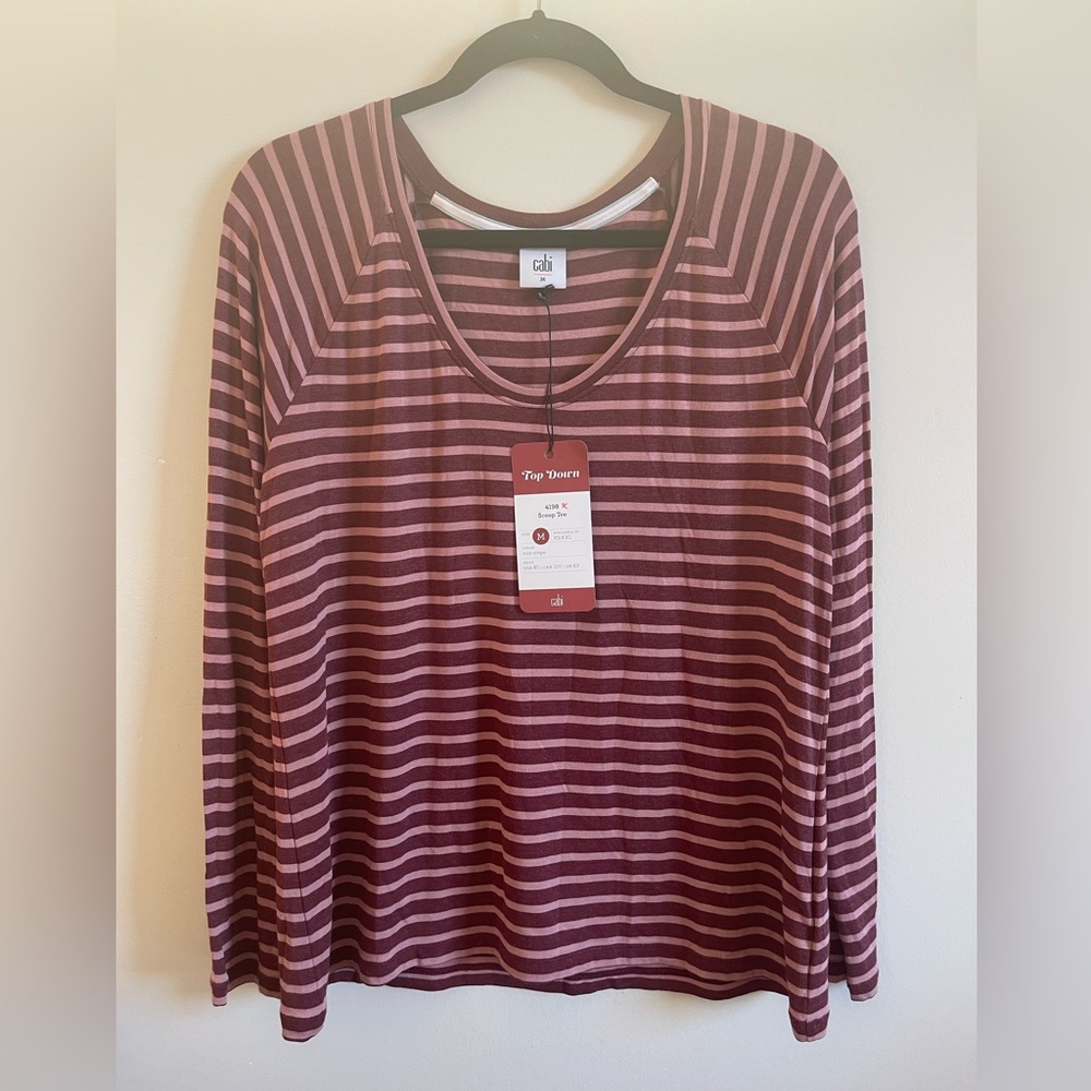 NWT Cabi Women’s Rose Stripes Scoop Tee Size Medium Long Sleeve Top NEW #4198
